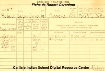 Ficha en Carlisle de Robert Geronimo